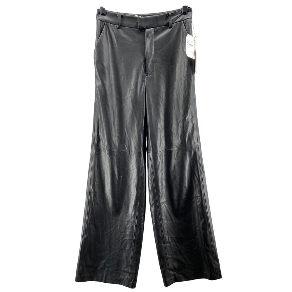 NWT Good American Pants Womens Sz 2 / 26"W Better than Leather Wide Leg Trousers